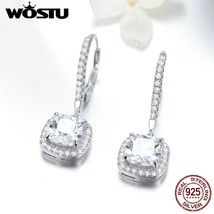 WOSTU Hot Sale 925 Silver Fashion Square Drop Earring CZ Silver Jewelry For Wome - £18.85 GBP