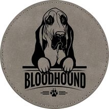 Bloodhound 4" Round Leather 6-Coaster Set with Holder-Gray /Black - $19.99