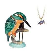 Kingfisher Bird Trinket Box Pewter Enamel Secrets by Hidden Treasures w Pendant - £37.76 GBP