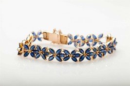 12ct Marquise Simulated Sapphire 925 Silver Gold Plated Tennis Bracelet  - £166.17 GBP