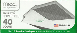 40 Security Envelopes Business #10 Gum Flap White 4 1/8x9 1/2&quot; no. 10 Meade75357 - £16.58 GBP