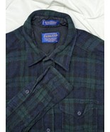 Pendleton Outdoorsman Black Watch Green Tartan Plaid Wool Shirt Men&#39;s Large - £38.98 GBP