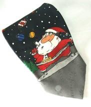 Tie Santa Blowing Bubbles Christmas XMas Navy Gray Hallmark Holiday L 59&quot; W 4&quot; - £9.33 GBP