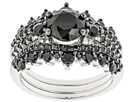 Black Spinel Rhodium Over Sterling Silver Ring Set Size 7 8 9 10 - $129.99
