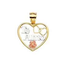 Genuine 14k Tri-tone Gold 0.98&quot; &#39;Te Amo&#39; Heart-shaped and Flower Pendant - $211.00