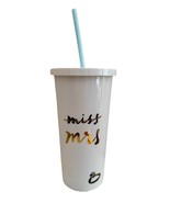 Kate Spade Travel Tumbler Straw &quot;Miss to Mrs&quot; White With Gold Lettering - $29.94 CAD
