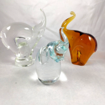 Blown Glass Elephants Murano (2) and Marco Polo (1) Clear Green Blue Amber VTG - £11.76 GBP