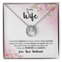 To My Wife The Distance Lucky Horseshoe Necklace Message Card 14k w CZ Crystals - £41.57 GBP+