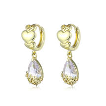 Drop-Shape Crystal &amp; 18K Gold-Plated Heart Huggie Earrings - £11.35 GBP