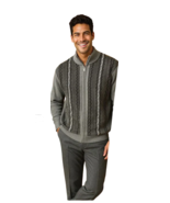 Men's Fancy European Sweater Jacket By Silversilk Fashionable 11005 Gray - $150.00