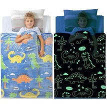 Glow In The Dark Dinosaur Blanket For Boys Soft Plush Blue Fleece Throw ... - £49.56 GBP