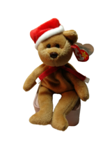 Original 1997 Teddy- Beanie Baby Xmas Holiday Bear Wearing Santa Hat &amp; Scarf - £18.51 GBP