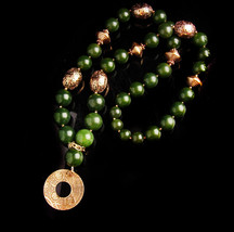 Vintage Jade Lotus blossom necklace - High end jewelry - 24kt gold plate designe - £155.67 GBP