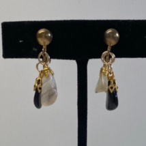 Vintage Black White Dangle Gemstone Clip On Earrings - £13.23 GBP