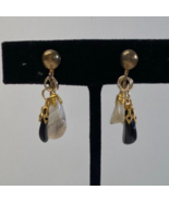 Vintage Black White Dangle Gemstone Clip On Earrings - €14,50 EUR
