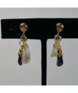 Vintage Black White Dangle Gemstone Clip On Earrings - £13.39 GBP