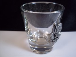 Texas souvenir shot glass pewter 3D emblem saddle cowboy hat &amp; boot - £6.87 GBP