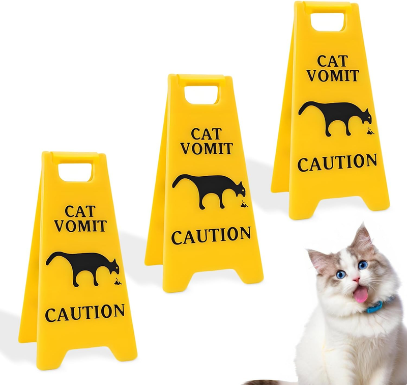 3-Pack Double-Sided Cat Vomit Caution Sign, 3D-Printed Yellow Mini Cat Vomit Sig Item image 12