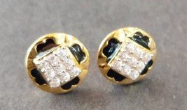 50Ct Lab Created Diamond Black Enamel Earrings Stud 18k Solid Yellow Gold - £253.31 GBP