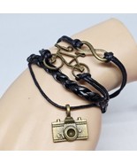 Black Multilayer Traveler Bracelet Bicycle Camera Infinity Nomad Cord Br... - £4.75 GBP