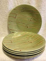 Pottery Barn Set of Six Salad Plates BAMBOO Green with Crackle Glaze NIC... - £38.53 GBP