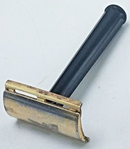 Vintage Gillette Gold Tone DE Safety Razor w Black Bakelite Handle  - $36.58