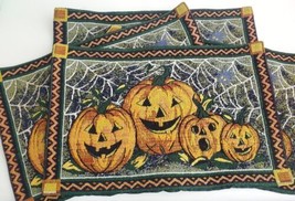 Set of 4 Vintage Halloween Pumpkin and Spider Tapestry Placemats 12&quot; X 18&quot; - £15.78 GBP