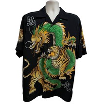 Vintage Dragon Tiger Black Gold All Over Graphic Print Button Up Shirt L... - £46.70 GBP