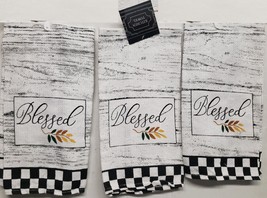 3 Same Thin Cotton Tea Kitchen Towels (15&quot;x25&quot;) BLESSED &amp; LEAVES IN RECT... - $13.85
