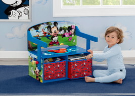 Kids Activity Bench Desk 2-in-1 Toy Box Storage Bins Mickey Mouse Blue T... - $72.13