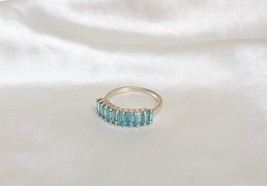 925 Silver Blue Aquamarine Baguette Gemstone Eternity Band Women Ring Jewelry - £48.91 GBP