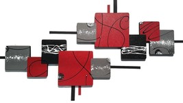 Red Black Modern Abstract Wood Metal Wall Sculpture, Metal wall art, 48x22 - £219.02 GBP