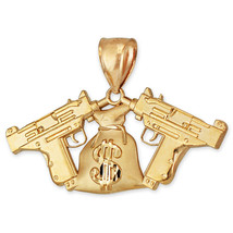 Gold Money Bag Dual Uzi Gun Satin DC Hip-Hop Pendant - $470.39+