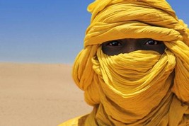 14&#39; Yellow Tuareg Scarf, Long Handmade  Moroccan Berber Scarf, Extra Lar... - £59.77 GBP