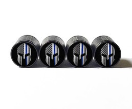 Spartan Police Blue Line Valve Stem Caps - Black, Aluminum - Set of Four - $15.99