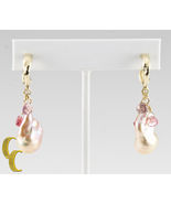 Barock Rosa Perle Und Briolette Edelstein 14k Gelbgold Hängende Ohrringe - €1.308,54 EUR