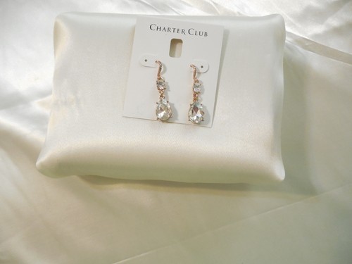 Charter Club Rose Gold-Tone Crystal Dangle Drop Earrings Y524 - £9.38 GBP