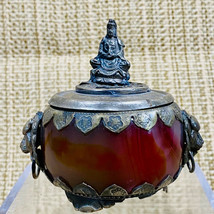 Vintage Chinese Silver Tone And Agate Buddha, Dragon And Lions Incense B... - £46.35 GBP