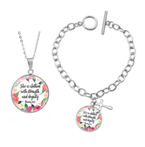 She is Clothed with Strength &amp; Dignity Necklace &amp; Bracelet Set Proverbs ... - £15.97 GBP