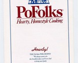 Po Folks Menu Hearty Homestyle Cooking 1992 Howdy  - $17.82