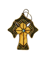 Christmas Ornament Velvet Gold Green Cross Made in the Philippines 7inch - £7.80 GBP