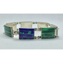 Vintage Wide 925 Sterling Silver MULTI-GEM Link Bracelet Sky - $154.45