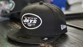 New Era 5950 Authentic NY Jets Fitted Black/White Cap Men Size - £27.02 GBP