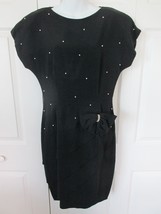 PATRA Vintage Black Party Dress Sz 7/8 White Beads Lined Tiered Bow Eleg... - £31.30 GBP