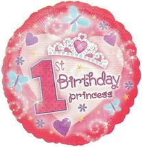 1st Birthday Princess Foil Balloon Birthday Party Supplies Round 18&quot; Mylar New - £2.91 GBP