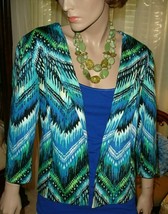 Chico&#39;s Blue Green Chevron Watercolor Open Front Jacket Chicos Size 1 S/M - £15.45 GBP