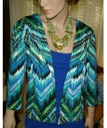 Chico&#39;s Blue Green Chevron Watercolor Open Front Jacket Chicos Size 1 S/M - £15.68 GBP
