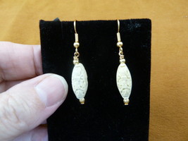 EE400-57 Off-White CINNABAR flower wooden oval beaded dangle hook earrings gold - £9.02 GBP