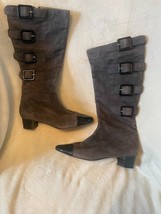 EUC Boutique 9 Gray Leather Suede &amp; Black Boots Size 7 - £43.12 GBP