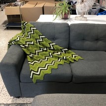 Handcrafted Green Chevron Crochet Blanket Throw Retro 70s - $24.50